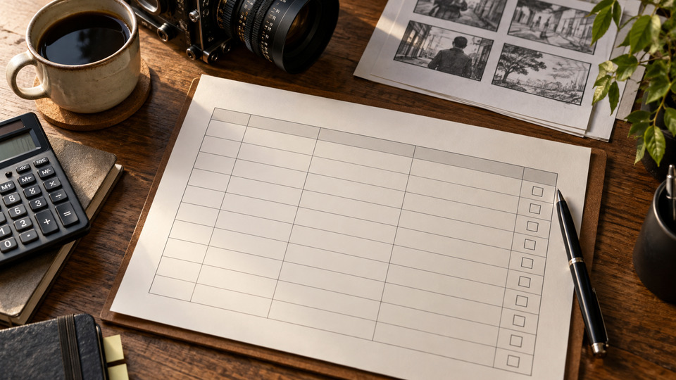 仕事の準備の扉写真。制作範囲を項目ごとに整理した書類