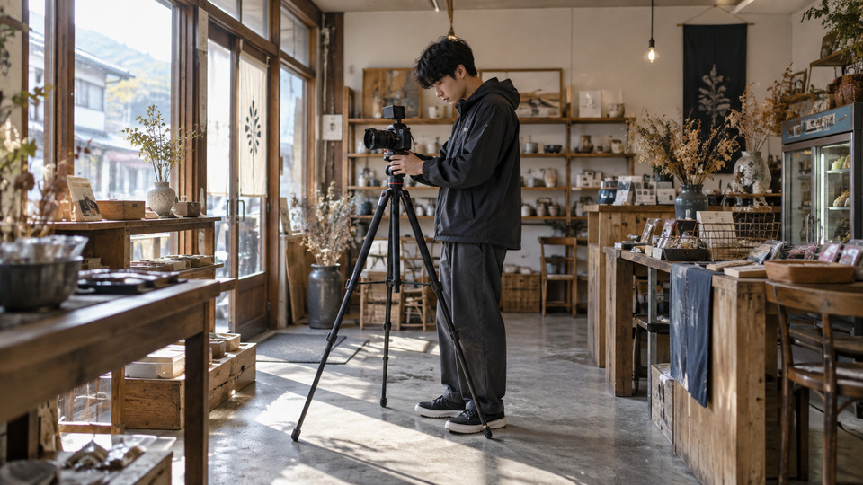 仕事の準備の扉写真。撮影前に現場と機材を確認する制作者